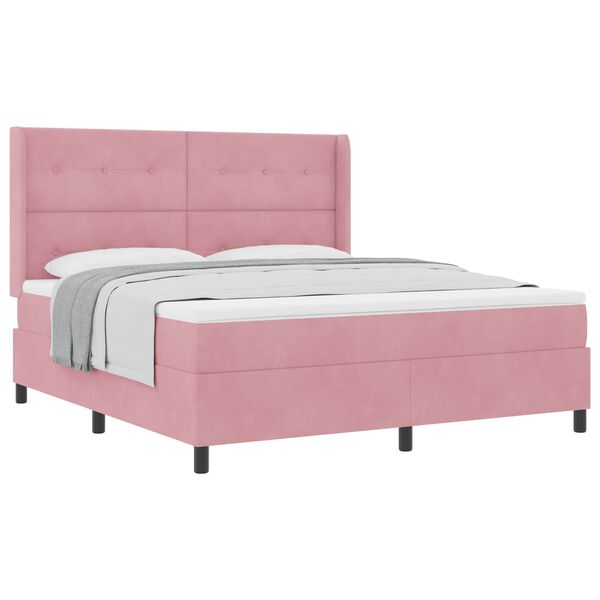 vidaXL Cama tipo Box Spring con colch&oacute;n Rosa 180 x 200 cm Terciopelo