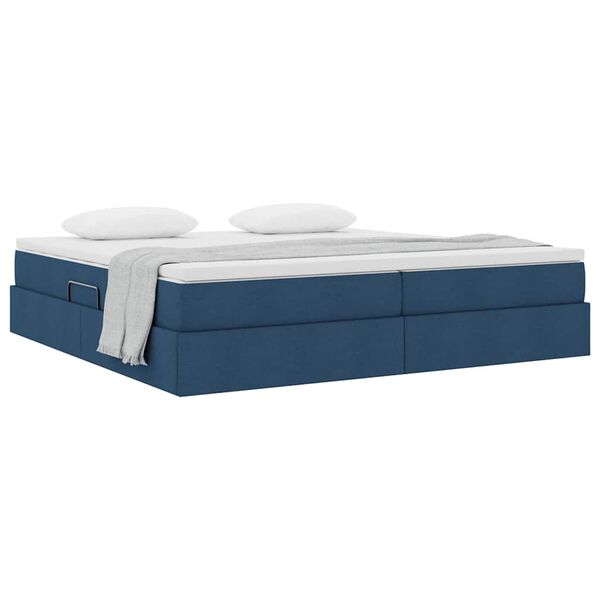 vidaXL Cama con almacenamiento y colch&oacute;n Azul 200 x 200 cm Poli&eacute;ster