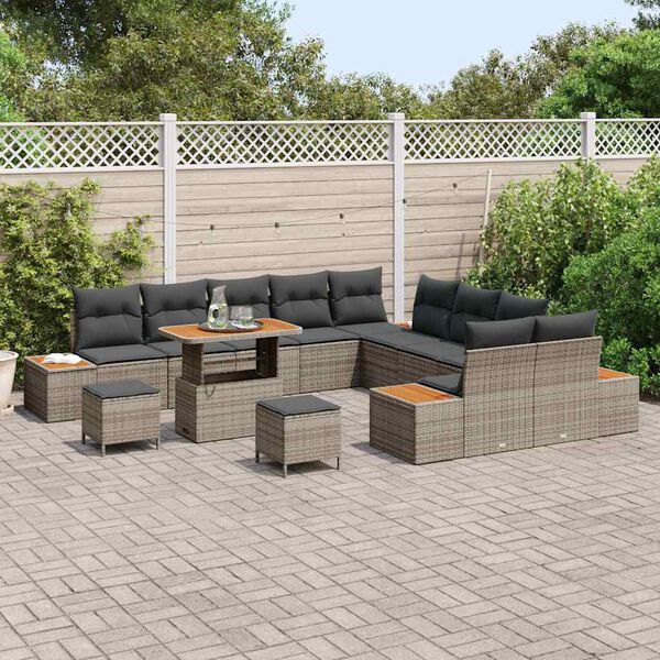 vidaXL Conjunto de sof&aacute;s de jard&iacute;n 13 pcs Gris rat&aacute;n sint&eacute;tico