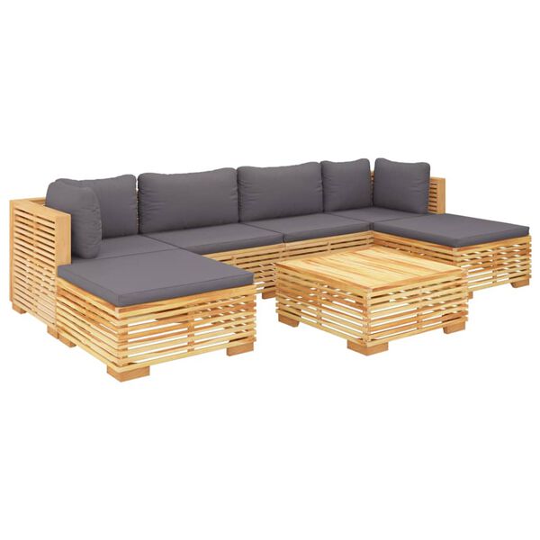 vidaXL Juego muebles de jard&iacute;n 7 piezas y cojines madera maciza teca