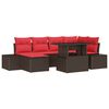 vidaXL Conjunto de sof&aacute; de jard&iacute;n 7 uds. Marr&oacute;n y Rojo rat&aacute;n sint&eacute;tico