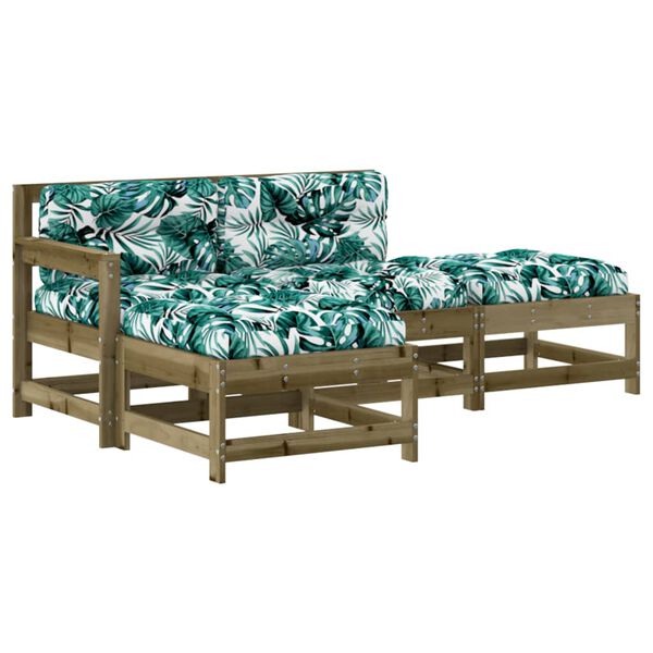 vidaXL Juego de muebles jard&iacute;n 4 pzas y cojines madera pino impregnada