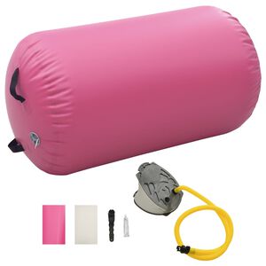 vidaXL Rollo hinchable de gimnasia con bomba PVC rosa 100x60 cm
