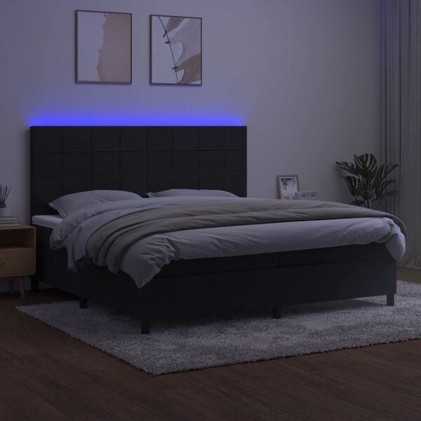 vidaXL Cama box spring colch&oacute;n y LED terciopelo negro 200x200 cm