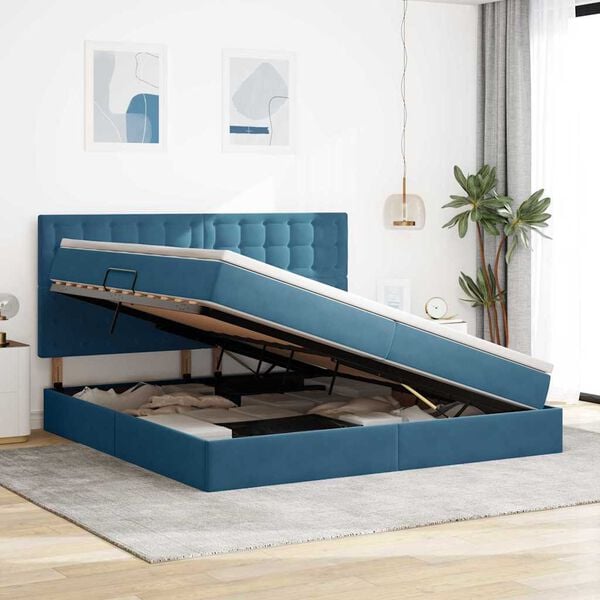 vidaXL Cama con almacenamiento y colch&oacute;n Azul Oscuro 200 x 200 cm