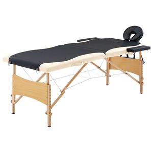 vidaXL Camilla de masaje plegable 2 zonas madera negro y beige
