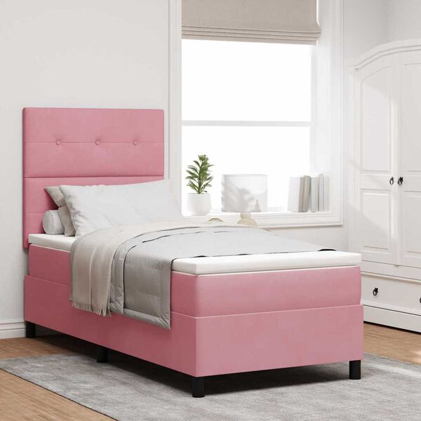 vidaXL Cama tipo Box Spring con colch&oacute;n Rosa 100 x 200 cm tela