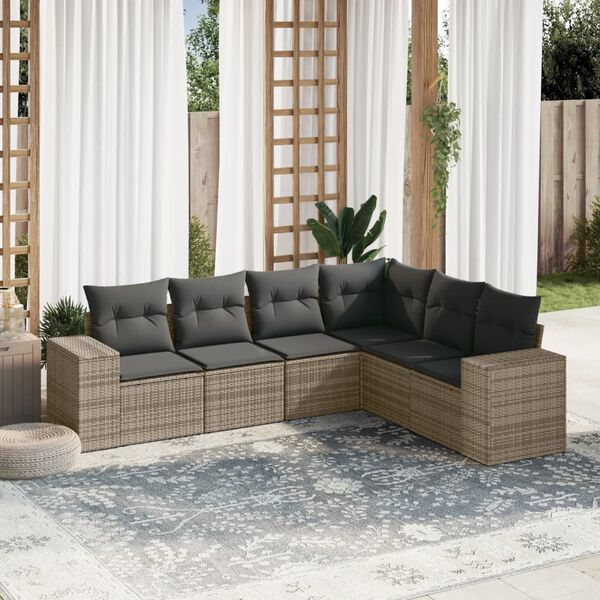 vidaXL Set de muebles de jard&iacute;n 6 pzas y cojines rat&aacute;n sint&eacute;tico gris