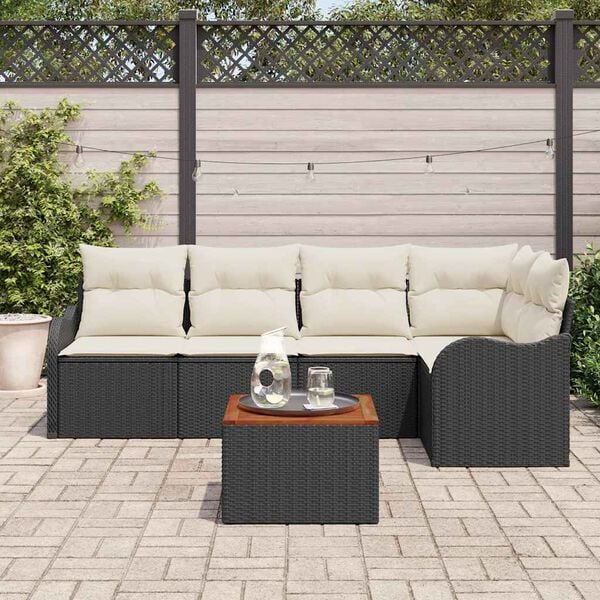 vidaXL Conjunto de sof&aacute;s de jard&iacute;n 6 pcs Negro y crema rat&aacute;n sint&eacute;tico