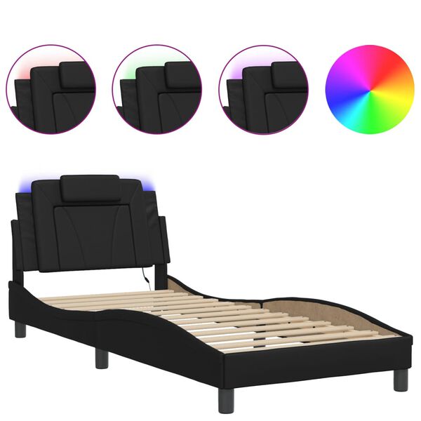 vidaXL Estructura de cama Viana con LED sin colch&oacute;n negro 90x200 cm