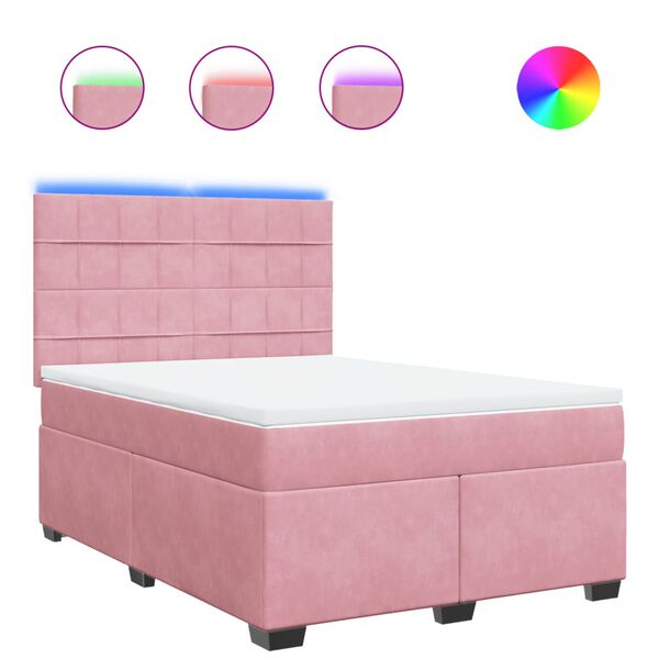 vidaXL Cama box spring con colch&oacute;n terciopelo rosa 140x200 cm