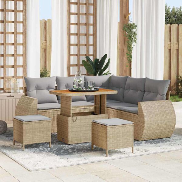vidaXL Conjunto de sof&aacute;s de jard&iacute;n 8 pcs Beige rat&aacute;n sint&eacute;tico