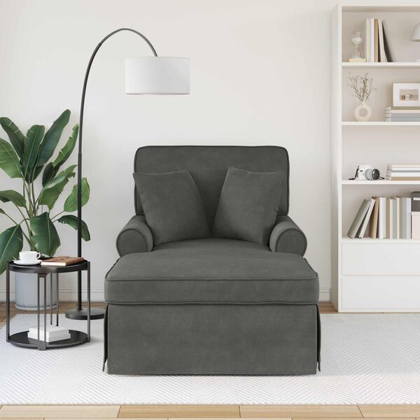 vidaXL Chaise Lounge con Falda con coj&iacute;n Gris oscuro 91 x 157 x 91 cm