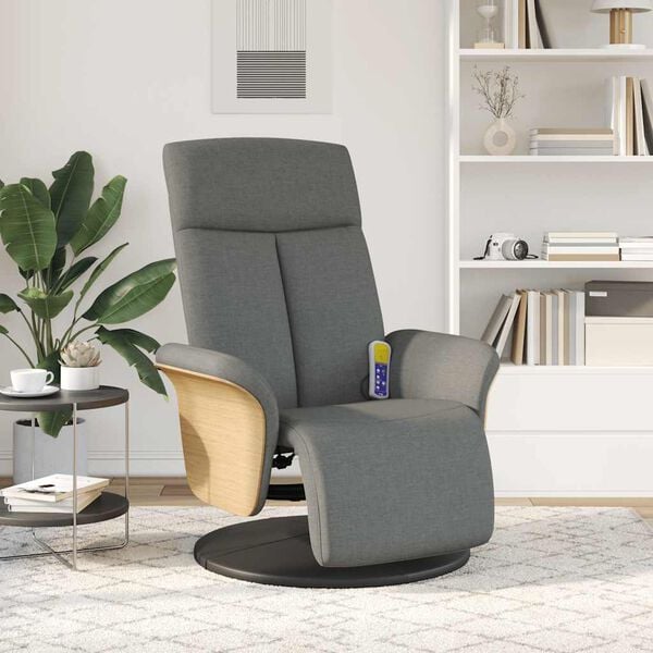 vidaXL Sill&oacute;n reclinable de masaje con reposapi&eacute;s tela gris oscuro