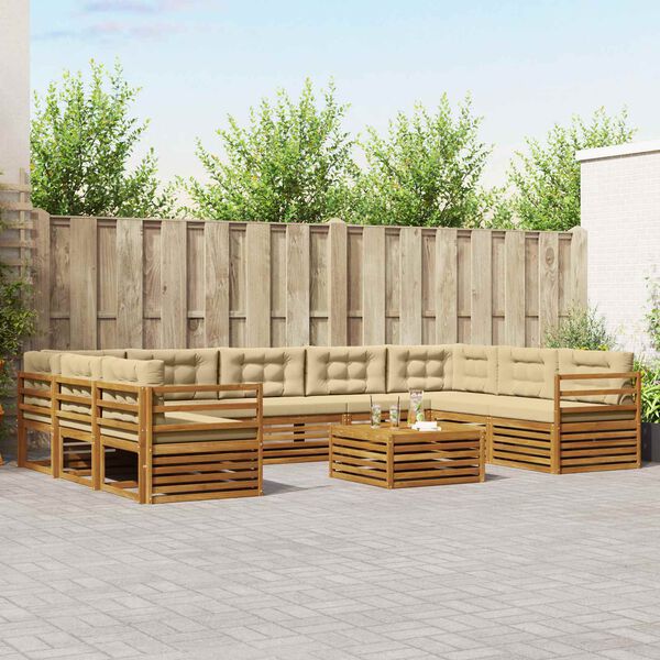 vidaXL Conjunto de sof&aacute;s de exterior con coj&iacute;n 10 pcs Natural y Beige