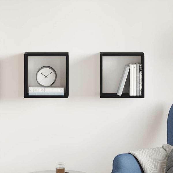 vidaXL Estantes cubo de pared 2 uds madera roble negro 30x15x30 cm