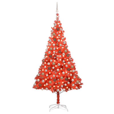 vidaXL Árbol de Navidad artificial con LED y bolas PVC rojo 210 cm