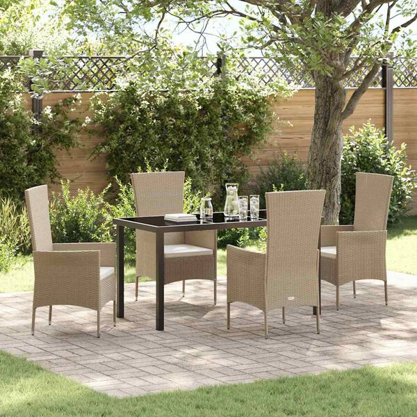vidaXL Conjunto de Comedor de Jard&iacute;n 5 pcs Beige rat&aacute;n sint&eacute;tico