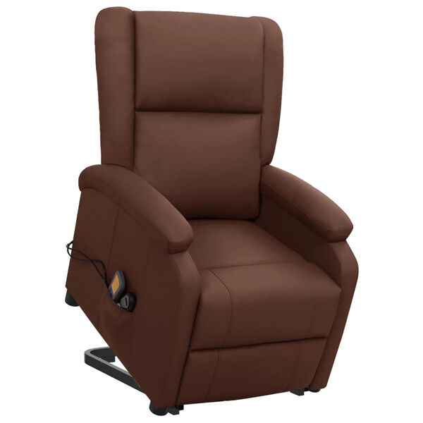 vidaXL Sill&oacute;n de masaje elevable cuero sint&eacute;tico marr&oacute;n