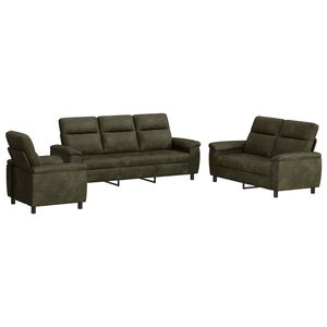 vidaXL Juego de Sof&aacute; 3 pcs Verde militar Cuero de Suede Sint&eacute;tico