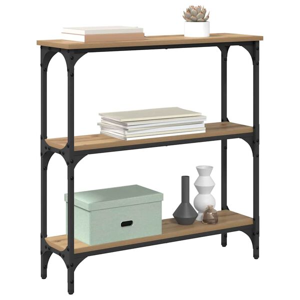vidaXL Mesa Consola con estante Roble artesanal 75 x 22,5 x 75 cm