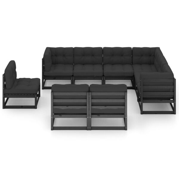 vidaXL Set de muebles de jard&iacute;n 9 pzas con cojines madera pino negro
