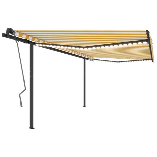 vidaXL Toldo autom&aacute;tico LED sensor de viento amarillo y blanco 4x3,5 m