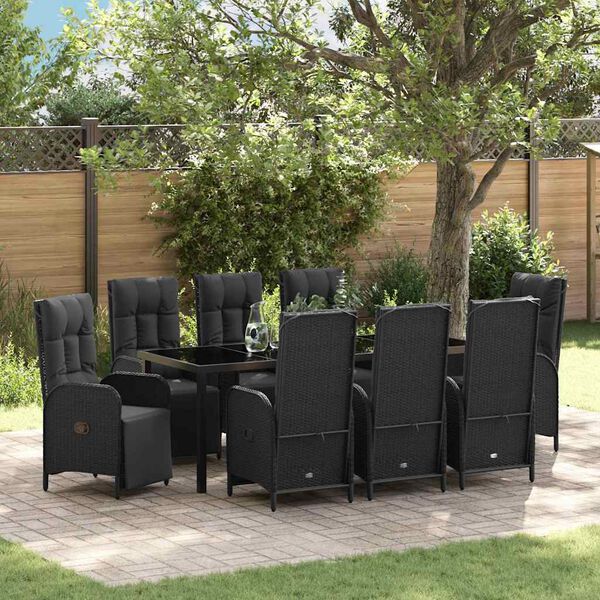 vidaXL Conjunto de Comedor de Jard&iacute;n 9 pcs Negro rat&aacute;n sint&eacute;tico