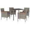 vidaXL Set comedor de jard&iacute;n 5 piezas con cojines rat&aacute;n sint&eacute;tico gris