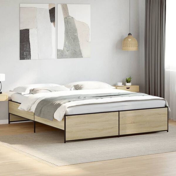 vidaXL Estructura cama madera ingenier&iacute;a metal roble Sonoma 180x200 cm