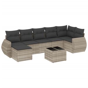 vidaXL Set de sof&aacute;s de jard&iacute;n 8 pzas y cojines rat&aacute;n sint&eacute;tico gris