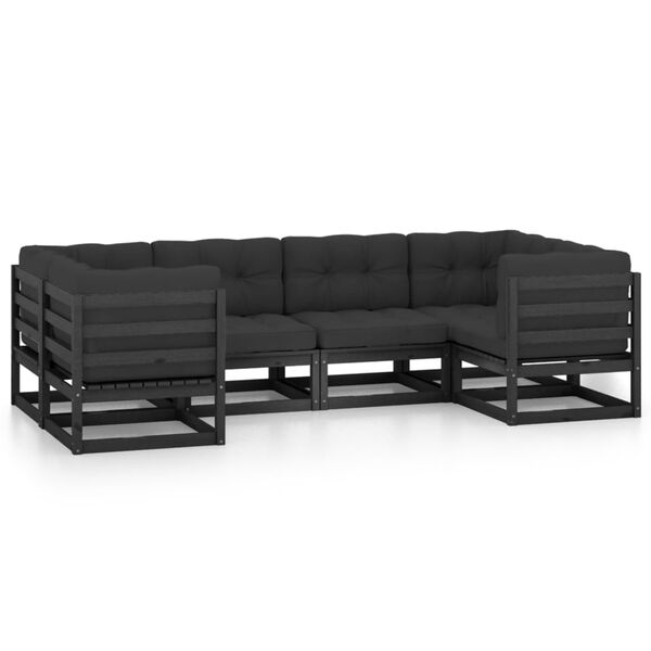 vidaXL Set de muebles de jardín 6 pzas con cojines madera pino negro