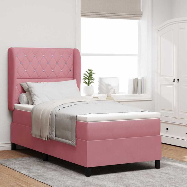 vidaXL Cama tipo Box Spring con colch&oacute;n Rosa 200 x 90 cm Terciopelo