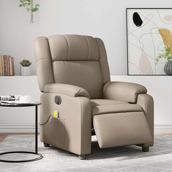 vidaXL Sill&oacute;n reclinable de masaje el&eacute;ctrico cuero sint&eacute;tico capuchino