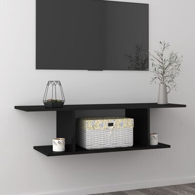 vidaXL Mueble de TV de pared negro brillo 103x30x26,5 cm