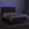 vidaXL Cama box spring colch&oacute;n luces LED tela marr&oacute;n oscuro 140x190 cm