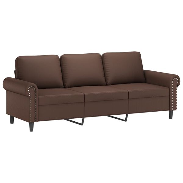 vidaXL Sof&aacute; 3 plazas almohadas y cojines cuero sint&eacute;tico marr&oacute;n 180 cm