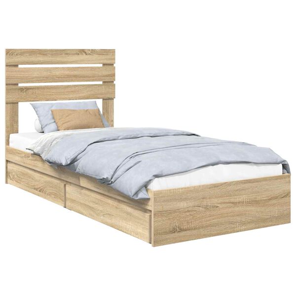 vidaXL Cama con almacenamiento con cabecera Roble Sonoma 75 x 190 cm