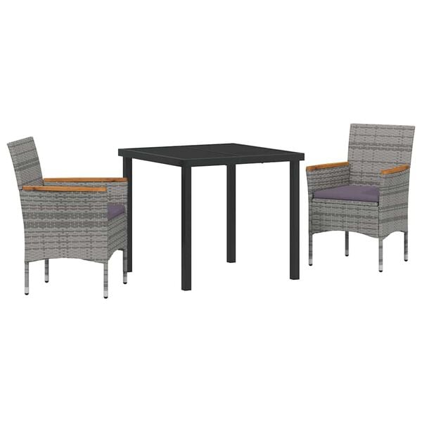 vidaXL Conjunto de Comedor de Jard&iacute;n 3 pcs Gris rat&aacute;n sint&eacute;tico