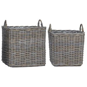 vidaXL Cesta para Plantas con almacenamiento 2 pcs Gris Rat&aacute;n Lacak