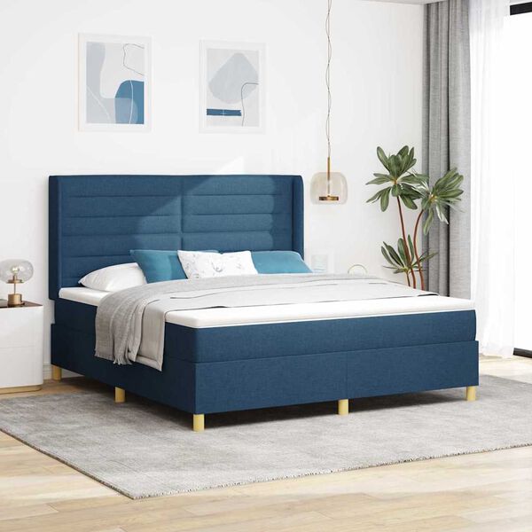 vidaXL Cama tipo Box Spring con colch&oacute;n Azul 140 x 200 cm tela