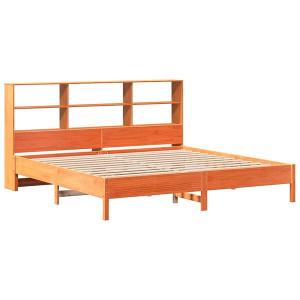 vidaXL Cama con estanter&iacute;a sin colch&oacute;n madera maciza marr&oacute;n 200x200 cm