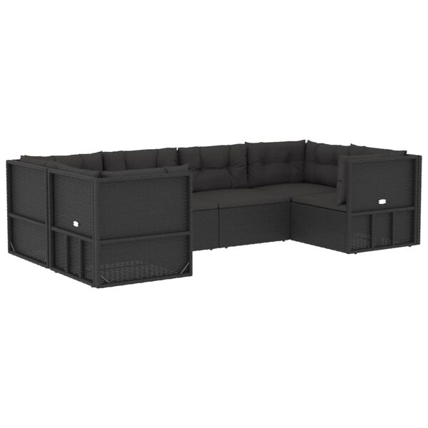 vidaXL Set muebles de jard&iacute;n 6 piezas y cojines rat&aacute;n sint&eacute;tico negro