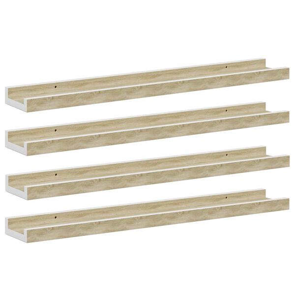 vidaXL Estantes de pared 4 unidades blanco y roble Sonoma 60x9x3 cm