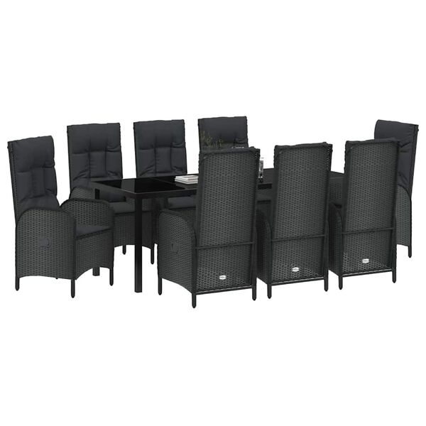 vidaXL Conjunto de Comedor de Jard&iacute;n 9 pcs Negro rat&aacute;n sint&eacute;tico