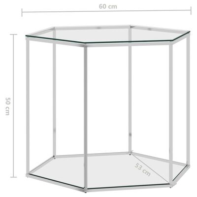 vidaXL Mesa de centro acero inoxidable y vidrio plateada 60x53x50 cm