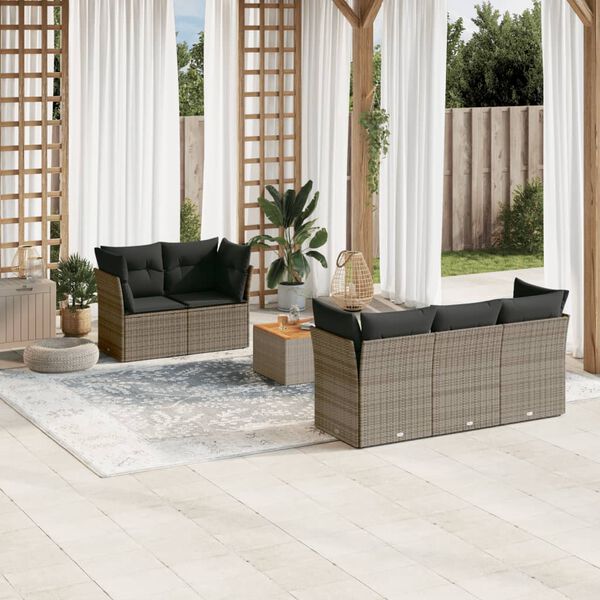 vidaXL Set de muebles de jard&iacute;n 6 pzas y cojines rat&aacute;n sint&eacute;tico gris