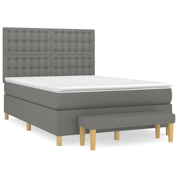 vidaXL Cama box spring con colch&oacute;n tela gris oscuro 140x190 cm