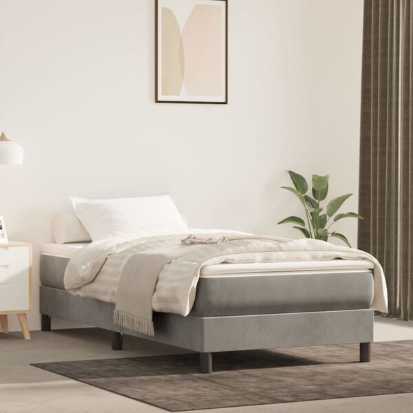 vidaXL Cama box spring con colch&oacute;n terciopelo gris claro 90x190 cm