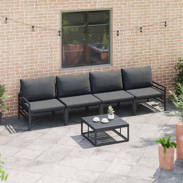 vidaXL Conjunto de sof&aacute;s de jard&iacute;n con coj&iacute;n 5 pcs Negro Acero